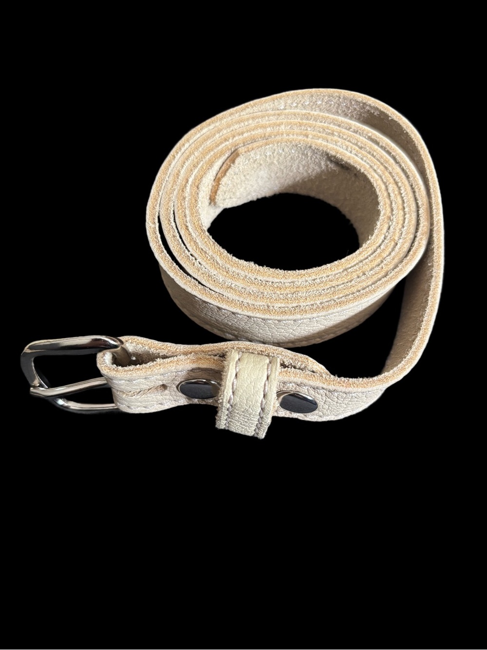 Neutral Cream Coblentz Women's Handmade Leather Belt with Silver Buckle Sz 36”